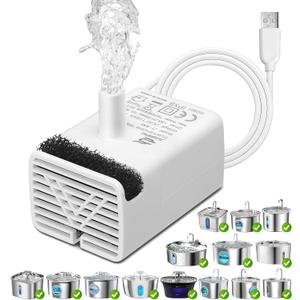 Cat Water Fountain Pump, JY-830 Replacement Pump for Stainless Steel Pet Water Fountain, USB Pump for Adjustable Flow Water Dispenser, Ultra Quiet Indoor Drinking Fountain Pump, Low Consumption