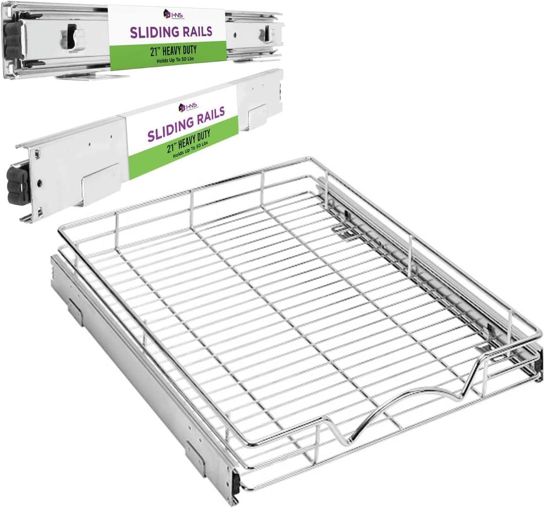 HOLDN STORAGE Pull Out Cabinet Organizer, Heavy-Duty Caddy, Steel Metal Cabinet Drawers, Full Extension Sliding System w/Extra pair of Tracks - 17W x 21D - Requires At Least 18-1/4 Cabinet Opening