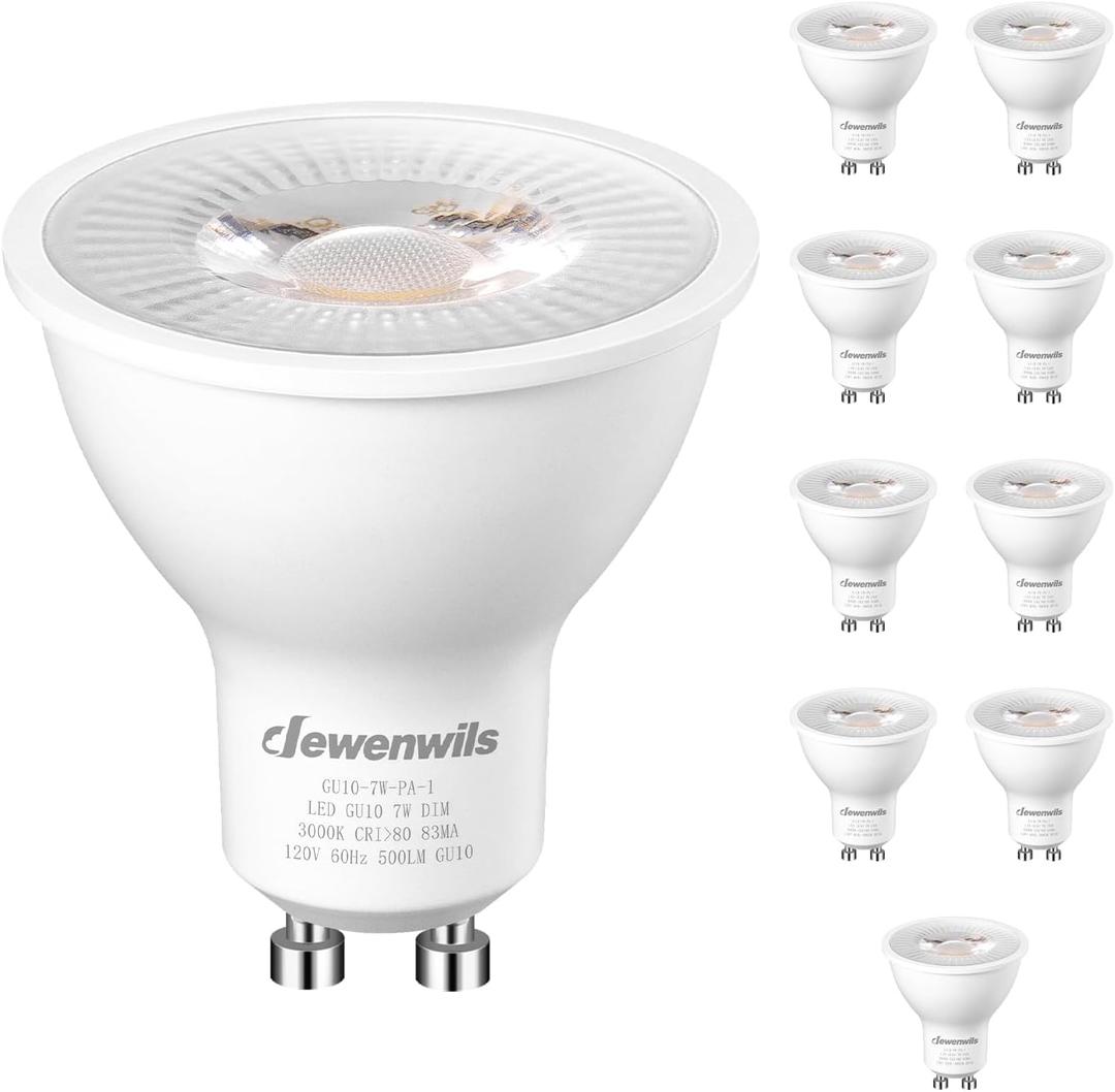 DEWENWILS 10-Pack GU10 LED Bulb Dimmable, 3000K Warm White GU10 Bulb Replacement for Track Lighting, 500LM, 7W(50W Equivalent) LED Light Bulb for Kitchen, Range Hood, Living Room, Bedroom