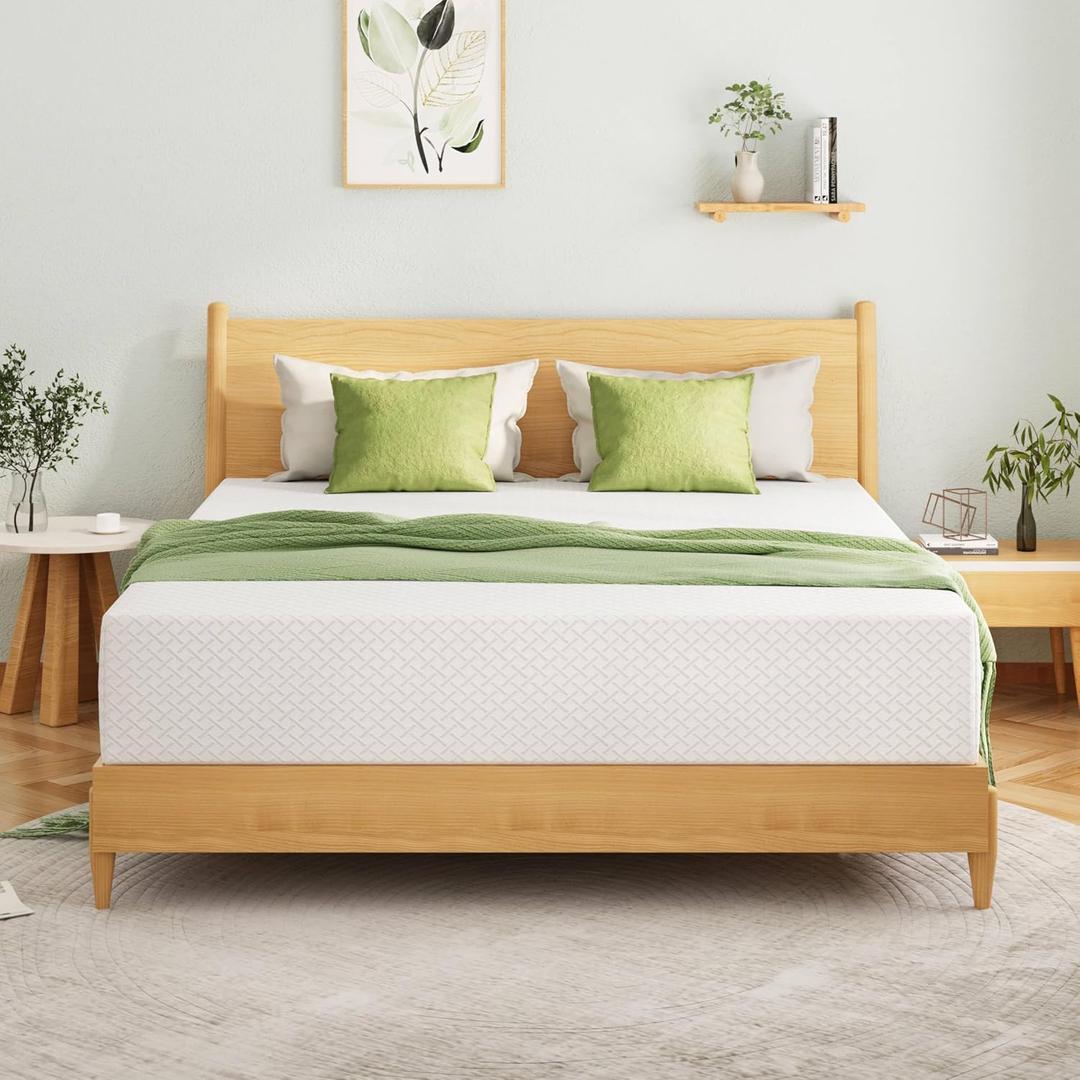 EGOHOME 14 Inch Queen Mattress, Memory Foam Mattress in a Box with Cooling Green Tea Gel, Relieve Pressure with Medium Firm Support, CertiPUR-US Certified, 80''L x 60''W, White