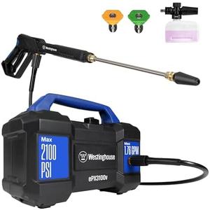 Westinghouse ePX3100v Electric Pressure Washer, 2100 Max PSI 1.76 Max GPM, Built-in Carry Handle, Detachable Foam Cannon, Pro-Style Steel Wand, 3-Nozzle Set, for Cars/Fences/Driveways/Home/Patios