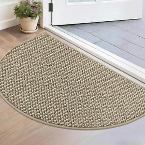 BEQHAUSE Dirt Trapper Door Mat 17" x 30" Half Circle Non-Slip Washable Doormats Entrance Rugs Absorbent Welcome Low Profile Floor Mats for Front Back Door and Entryway, Light Beige (1'5" x 2'6" (Semicircular))
