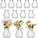 12 Pieces Glass Bud Vases for Centerpieces Bulk 3.5 Inch Mini Flower Bouquets Vases Small Cute Crystal Ribbed Glass Bud in Bulk for Wedding Baby Bridal Shower Table Party Home Decor (Clear)