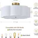 17.7" Semi Flush Mount Ceiling Light Fixture, 3-Light Modern Close to Ceiling Light with Fabric Flower-Shaped Shade, Light Fixtures Ceiling Mount for Bedroom Nursery(Gold)