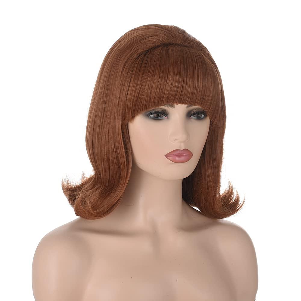 70s Pinup Pelucas 60s Beehive Style Vintage Look Halloween Costume Women Wig wtih Bang (Ginger)
