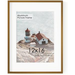 12x16 Metal Picture Frame For Wall With Mat For 9x12, 12''x16'' Aluminum Certificate Document Frames With Tempered Glass, Minimalist Modern Poster Frame Horizontally And Vertically, Bronze