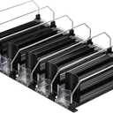 uxcell 6pcs Soda Can Organizer for Refrigerator, Self-Pushing Drink Organizer for Fridge, Width Adjustable Drink Dispenser Beverage Pusher For Pantry Vending Machine, Black