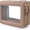 Aveniee Large Clear Makeup Bags, Double Layer Cosmetic Bags with Separate Brush Compartment,Travel Toiletry Bag Train Case,Travel Accessories Organizer for Women,2 Layers,Brown (Taupe)