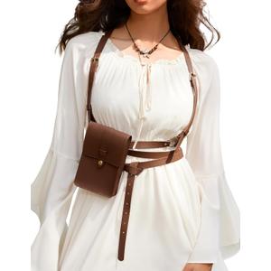 Scarlet Darkness Renaissance Belt Pouch Women Pirate Accessories Body Harness Belt Waist Bag (Camel)
