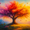 Large Colorful Tree Canvas Wall Art for Living Room Bedroom Home Office Orange and Pink Tree Picture Modern Artwork Ready to Hang Size 24x48