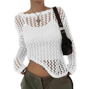 EVALESS Off The Shoulder Loose Knit Summer Sweater for Women Beach Vacation Clothes for Women Trendy 2026 (Medium, White)