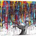 Abstract Colorful Tree of Life Painting Canvas Wall Art Big Tree Branches Picture Poster Prints for Living Room Home Decor Wrapped Ready to Hang 20x40Inch