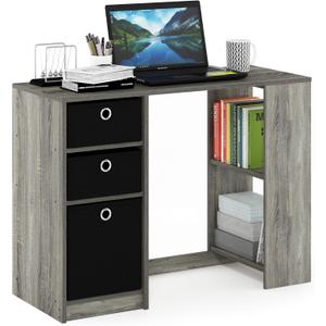 Furinno Jaya Modern Computer Study Desk, Small, French Oak Grey/Black (Bin Storage, 39.4 in. x 15.7 in.)