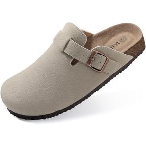 KIDMI Genuine Suede Clogs for Women Cork Footbed Sandals Leather Mules Potato Shoes with Arch Support 46