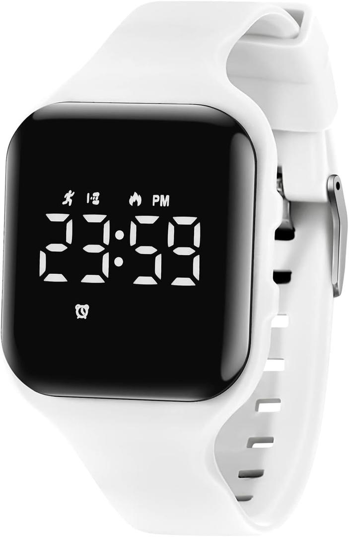 Kids Watches for Girls Boys Digital Sport Watch with Step Counter Pedometer Vibration Alarm Clock, No App Waterproof Fitness Tracker Kids Watch Boys Girls Teens Students Ages 5-16 (004-E-White)