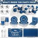 2026 Graduation Decorations - 245 PCS Grad Disposable Dinnerware(Serve 25) & Graduation Party Supplies With Congrats Paper Plate Cup Napkin Tablecloth Backdrop Balloon Kit - Navy Blue Sliver