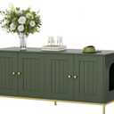 Homhedy Cat Litter Box Enclosure for 2 Cats, Litter Box Furniture Hidden with Double Room, Cat House, 47.2L x 17.7W x 21.7H, Green and Gold