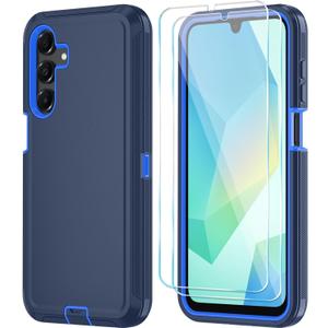 Qinmay Phone Case for Samsung Galaxy A16 5G Case with HD Screen Protector, Heavy Duty Shockproof & Dropproof 3-Layer Cover Phone Case for Galaxy A16,DarkBlue