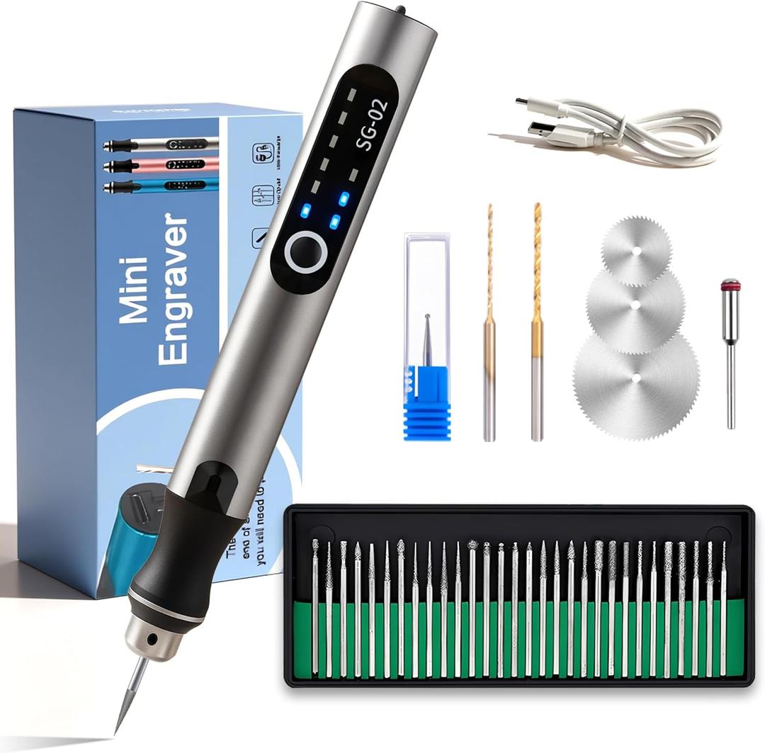USB Rechargable Engraving Machines Pen with 35bits,Mini Electric Engraver Etching Machines Cordless Rotary Tools Engraved Jewelry Stone Metal Plastic Wood Resin Model (Silver)