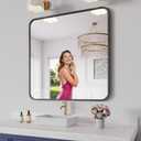 Koonmi Bathroom Mirror, 36X36 Brushed Black Metal Framed Wall-Mounted Mirror for Over Sink, HD Tempered Glass, Anti-Rust, Rounded Rectangle Mirror for Restroom, Bedroom, Hangs Horizontal or Vertical
