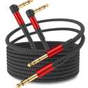 1/4 Inch Cable TRS Guitar Cable 10 ft 2-Pack, Instrument Cable Guitar AMP Cord Straight to Right Angle 6.35mm Male to Male Stereo Audio Cable for Electric Guitar, Bass, Amplifier, etc.