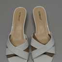 wetkiss Womens Heeled Sandals Open Round Toe Slip on Kitten Heel Mules Low Heel Slide Sandals for Women Cross Strap Backless Mule Flats Comfortable Summer Dress Heels (6, Patent White)