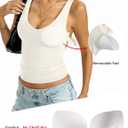 EasyGala Womens Padded Double Lined Tank Tops Basic Deep V Neck Sleeveless Tops Sexy Fitted Shirts Summer Outfits (White, M)