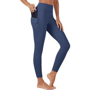 MAGCOMSEN Womens High Waisted Workout Gym Leggings with Pockets 7/8 Tummy Control Soft Navy Blue Leggings Spring, XXL