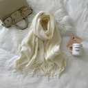 Unisex Winter-Soft-Warm-Chunky-Scarf Cashmere-Feel-Oversized-Shawl-Wraps Plain Solid Color for Men Women (White)