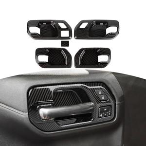 RT-TCZ for Silverado Inner Door Handle Bowl Cover Trim for Chevy Silverado GMC Sierra 2019-2022 Black Carbon Fiber Interior Accessories 4pcs