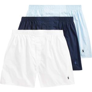 POLO RALPH LAUREN Men's Classic Fit Cotton Woven Boxers 3-Pack, White/ Navy, Light Blue/ Navy, Navy/ Royal-3 Pack, Large