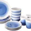 American Atelier Round Dinnerware Sets | Blue & White Kitchen Plates, Bowls, and Mugs | 16 Piece Stoneware Oasis Collection 10.5 x 10.5 | Dishwasher & Microwave Safe | Service for 4