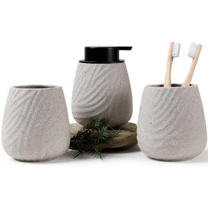 3 Pcs Bathroom Accessories Set  Ceramic Lotion Soap Dispenser, Toothbrush Holder with Rustic Leaf Vein, Modern Vanity Accessory Countertop Organizer for Bathroom Kitchen Decor
