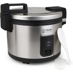 Commercial Stainless Steel Rice Cooker - Professional 64 Cup Cooked (32 Cup Uncooked) Rice Maker Cooker With Non Stick Pot & Hinged Lid - Includes a Rice Measuring Cup & Rice Scoop
