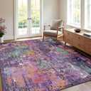 RELEANY Washable Area Rugs 4'x6' Non-Slip Modern Abstract Soft for Living Room Entryway Bedroom Nursery, Print Pattern, Purple Orange Blue Green Rust Red Colorful