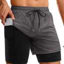 Mens Running Athletic Shorts with Zipper Pocket 5" Quick Dry 2 in 1 Liner Gym Sport Basketball Workout Swim (L)