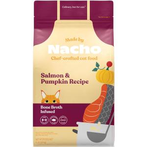 Made by Nacho Dry Cat Kibble 4lb Bag, High Protein and Grain-Friendly Premium Cat Food, Sustainably Caught Salmon and Pumpkin, Infused with Bone Broth for Hydration, Limited Ingredients, Single Bag