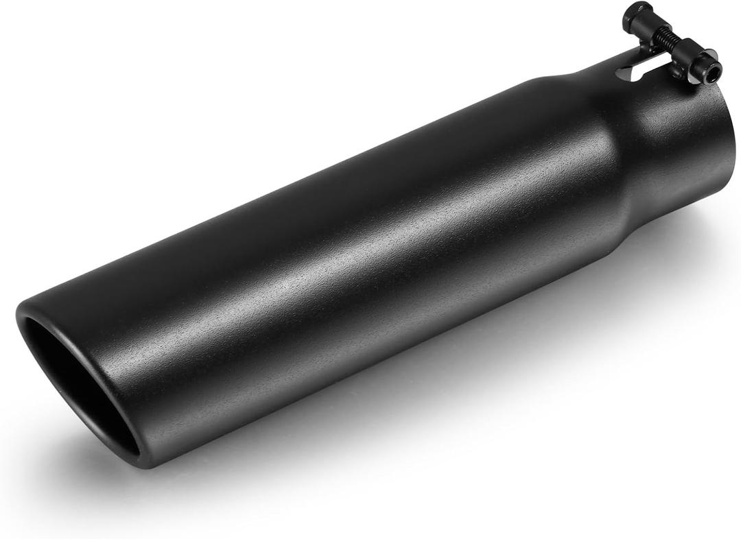 Exhaust Tip 2.5" Inlet, 3" Outlet 12" Overall Length, Premium Stainless Steel with Wear Resistant Black Coating, Rolled Angle Cut, Bolt-On Easy Installation, for Truck Diesel Tail Pipe