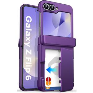 ASAFCASE for Samsung Galaxy Z Flip 6 and Z Flip 7 FE Wallet Casewith Card Holder (3 Cards) & Outer Screen Protector & Hinge Protection, Shockproof Rugged & Fit Stylish Case Phone Cover, Dark Purple