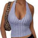 OMKAGI Womens Tank Tops Sexy Halter V Neck Going Out Tops Sleeveless Y2K Crop Top (L)