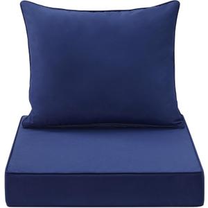 Outdoor Seat Cushion Set 22x22 Inch Waterproof & Fade Resistant Cushions for Patio Furniture, Removable Cover Deep Seat & Back Cushion with Handle and Adjustable Straps for Chair Sofa, Blue (22 x 22 Inch)