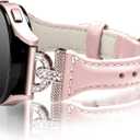 JOYOZY Genuine Leather Bands Compatible with Samsung Galaxy Watch 7/6/5/4/FE 40mm 44mm/Watch 5 Pro 45mm/Watch 6/4 Classic 42mm 46mm 43mm 47mm/Active2,Metal D-Shape Slim Leather 20mm Wristband Straps (Pink+Pink Buckle)