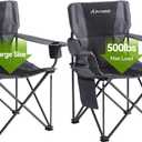 Oversized XL Camping Chairs for Adults, Padded Folding Camp Chair with High Back, Cup Holder & Side Pocket for Outside, Lawn, Beach, Fishing, Sports, Folding Heavy Duty Chairs, Black