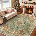 RELEANY Area Rugs 5'x8' Washable Non-Slip, Floral Vintage Distress Print Pattern Medallion Carpet for Living Room Bedroom Dining Room, Brick Red Rust Neutral Brown Burnt Orange Green