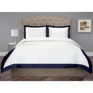 Hotel Luxury 3pc Dual Tone Duvet Cover Set-850 Thread Count 100% Organic Cotton Premium Bedding Collection King Size 104 x 92 Inches Machine Washable (White & Navy Blue)