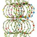 EBOOT 15 Pieces Assorted Colored Flower Crown Wreath Headband Garland Multicolor Headbands Floral Headpiece for Wedding Festival Vacation Fairy Party Photography Props