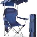 East Oak Camping Chair with Canopy | 25" High Back Folding Beach Chair with Canopy Shade, Supportive Headrest, Cup Holder, Side Pocket, 330 lbs Heavy Duty Canopy Chair for Outdoors, Adult Size