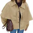 Tankaneo Womens Cropped Trench Coat Casual Lapel Single Breasted Cape Sleeve Short Jacket 2025 Fall Fashion Outerwear, S