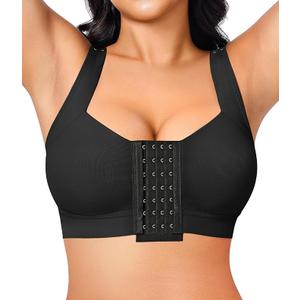 BRABIC Front Closure Post Surgery Compression Bras for Women Mastectomy Bra with Adjustable Straps Wirefree Bra, XL
