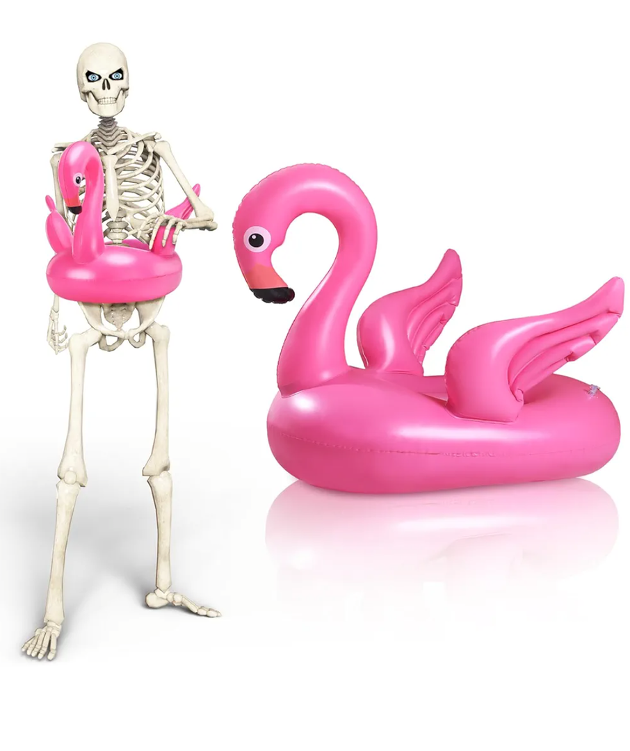 12 ft Skeleton Accessories Inflatable Swim Ring Skeleton Summer Outfit Set Giant Sized Pool Floats for Garden Lawn Outdoor Decor(Flamingo)